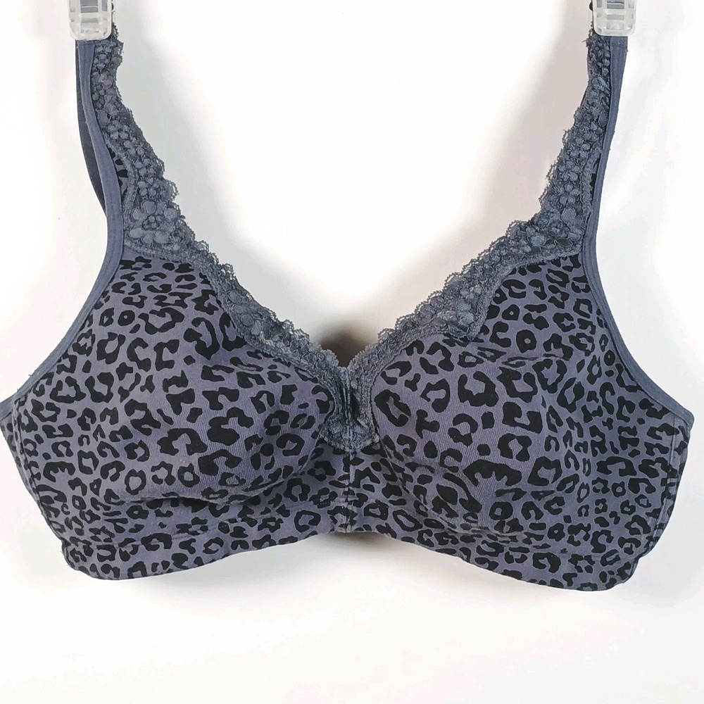 Delimira Wireless 40D Plus Size Full Coverage Bra Blue Mobwife Leopard‎ Print